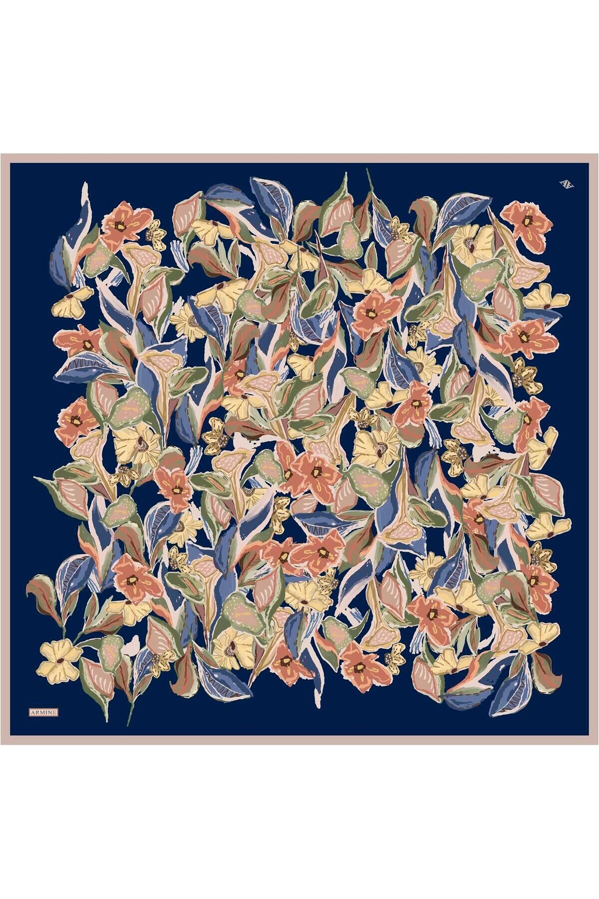 Çiçek Desenli Saf İpek Twill Eşarp 9332D 37